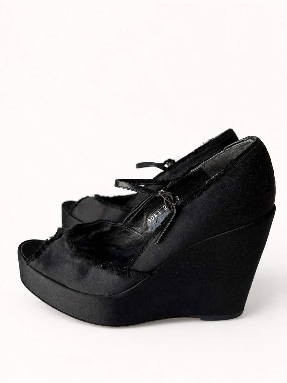 Pedro Garcia Coquette Open Toe Platform Wedge Heels Size 37 US 7 Mary Jane Black